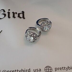 Pretty Bird Silver Heart Halo Stud with Clear Crystal